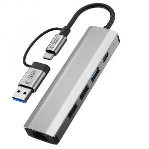 Tech-Protect HB03 HUB adaptér USB-C + USB - 3x USB / USB-C / RJ45, šedý