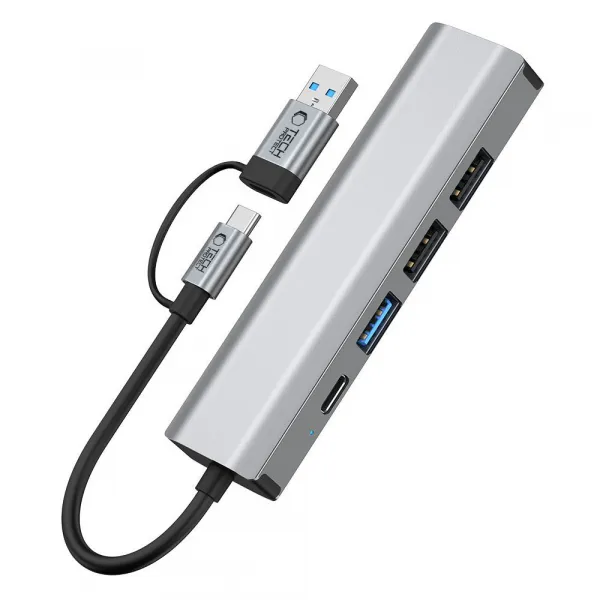 Tech-Protect HB03 HUB adaptér USB-C + USB - 3x USB / USB-C / RJ45, šedý
