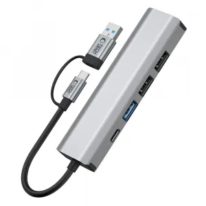 Tech-Protect HB03 HUB adaptér USB-C + USB - 3x USB / USB-C / RJ45, šedý