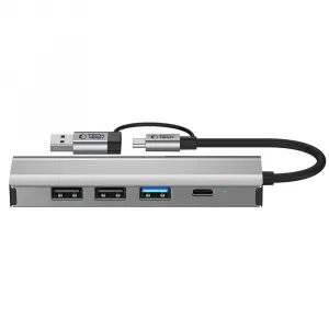 Tech-Protect HB03 HUB adaptér USB-C + USB - 3x USB / USB-C / RJ45, šedý