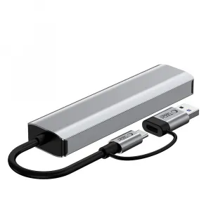 Tech-Protect HB03 HUB adaptér USB-C + USB - 3x USB / USB-C / RJ45, šedý