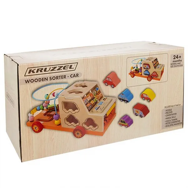 Hračka edukačná drevená WOODEN SORTER CAR 7v1 KABI 34x16x14,5cm