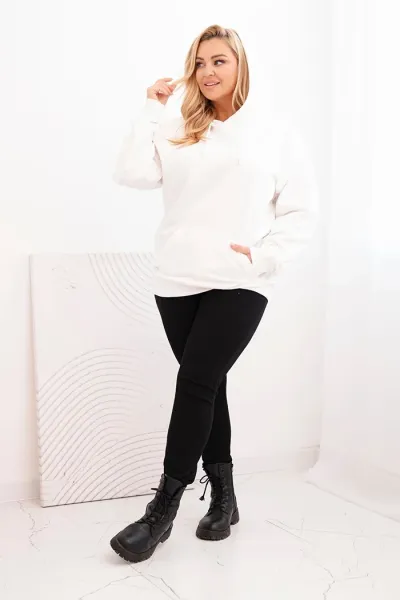 Legínovo Dámska mikina s očkami Plus Size bavlnená s kapucňou a klokaním vreckom horčicová Farba: Biela, Veľkosť: 2XL