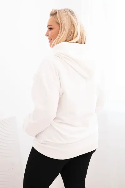 Legínovo Dámska mikina s očkami Plus Size bavlnená s kapucňou a klokaním vreckom horčicová Farba: Biela, Veľkosť: 2XL
