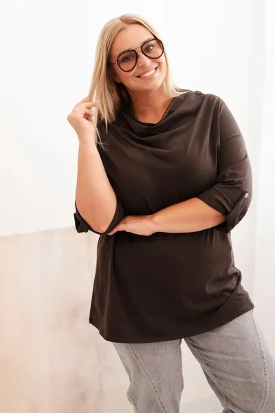 Legínovo Dámska blúzka Plus Size z bavlnou voľného strihu s vodným výstrihom béžová Farba: Khaki, Veľkosť: UNI