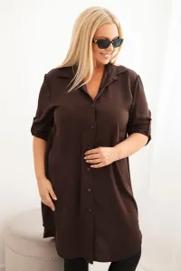 Legínovo Dámske košeľové šaty Plus Size s dlhším zadným dielom a vyhrnutým rukávom hnedé Farba: Tmavá mätová, Veľkosť: UNI