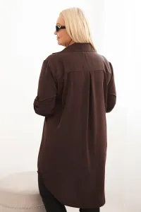 Legínovo Dámske košeľové šaty Plus Size s dlhším zadným dielom a vyhrnutým rukávom hnedé Farba: Tmavá mätová, Veľkosť: UNI