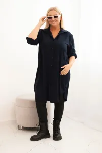 Legínovo Dámske košeľové šaty Plus Size s dlhším zadným dielom a vyhrnutým rukávom hnedé Farba: Tmavá mätová, Veľkosť: UNI