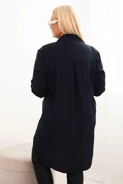 Legínovo Dámske košeľové šaty Plus Size s dlhším zadným dielom a vyhrnutým rukávom hnedé Farba: Tmavá mätová, Veľkosť: UNI