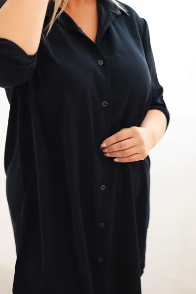Legínovo Dámske košeľové šaty Plus Size s dlhším zadným dielom a vyhrnutým rukávom hnedé Farba: Tmavá mätová, Veľkosť: UNI