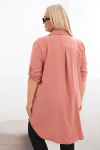 Legínovo Dámske košeľové šaty Plus Size s dlhším zadným dielom a vyhrnutým rukávom hnedé Farba: Tmavá mätová, Veľkosť: UNI