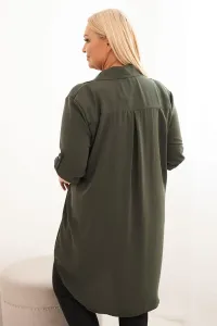 Legínovo Dámske košeľové šaty Plus Size s dlhším zadným dielom a vyhrnutým rukávom hnedé Farba: Tmavá mätová, Veľkosť: UNI