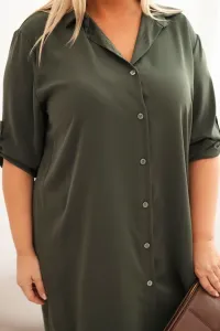 Legínovo Dámske košeľové šaty Plus Size s dlhším zadným dielom a vyhrnutým rukávom hnedé Farba: Tmavá mätová, Veľkosť: UNI