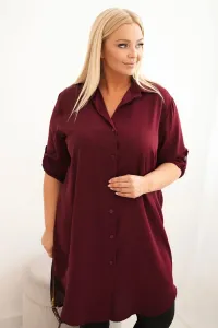 Legínovo Dámske košeľové šaty Plus Size s dlhším zadným dielom a vyhrnutým rukávom hnedé Farba: Tmavá mätová, Veľkosť: UNI
