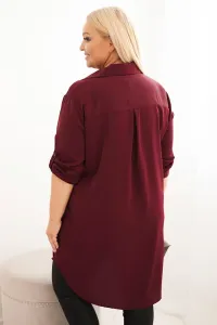 Legínovo Dámske košeľové šaty Plus Size s dlhším zadným dielom a vyhrnutým rukávom hnedé Farba: Tmavá mätová, Veľkosť: UNI