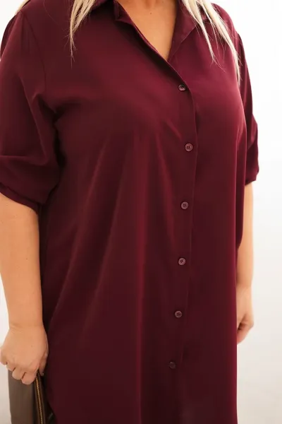 Legínovo Dámske košeľové šaty Plus Size s dlhším zadným dielom a vyhrnutým rukávom hnedé Farba: Tmavá mätová, Veľkosť: UNI