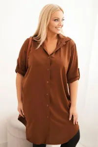 Legínovo Dámske košeľové šaty Plus Size s dlhším zadným dielom a vyhrnutým rukávom hnedé Farba: Tmavá mätová, Veľkosť: UNI