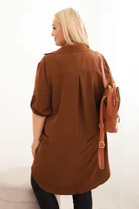 Legínovo Dámske košeľové šaty Plus Size s dlhším zadným dielom a vyhrnutým rukávom hnedé Farba: Tmavá mätová, Veľkosť: UNI
