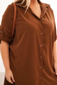 Legínovo Dámske košeľové šaty Plus Size s dlhším zadným dielom a vyhrnutým rukávom hnedé Farba: Tmavá mätová, Veľkosť: UNI