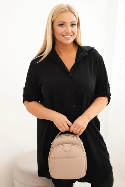 Legínovo Dámske košeľové šaty Plus Size s dlhším zadným dielom a vyhrnutým rukávom hnedé Farba: Tmavá mätová, Veľkosť: UNI