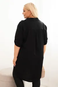 Legínovo Dámske košeľové šaty Plus Size s dlhším zadným dielom a vyhrnutým rukávom hnedé Farba: Tmavá mätová, Veľkosť: UNI