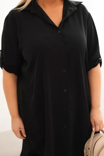 Legínovo Dámske košeľové šaty Plus Size s dlhším zadným dielom a vyhrnutým rukávom hnedé Farba: Tmavá mätová, Veľkosť: UNI