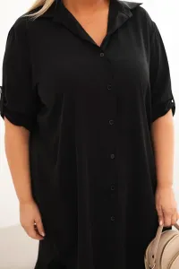 Legínovo Dámske košeľové šaty Plus Size s dlhším zadným dielom a vyhrnutým rukávom hnedé Farba: Tmavá mätová, Veľkosť: UNI