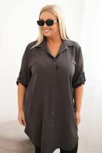 Legínovo Dámske košeľové šaty Plus Size s dlhším zadným dielom a vyhrnutým rukávom hnedé Farba: Tmavá mätová, Veľkosť: UNI