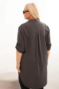 Legínovo Dámske košeľové šaty Plus Size s dlhším zadným dielom a vyhrnutým rukávom hnedé Farba: Tmavá mätová, Veľkosť: UNI