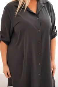 Legínovo Dámske košeľové šaty Plus Size s dlhším zadným dielom a vyhrnutým rukávom hnedé Farba: Tmavá mätová, Veľkosť: UNI