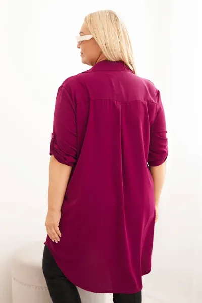Legínovo Dámske košeľové šaty Plus Size s dlhším zadným dielom a vyhrnutým rukávom hnedé Farba: Tmavá mätová, Veľkosť: UNI
