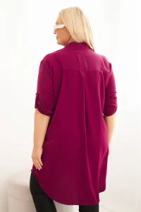 Legínovo Dámske košeľové šaty Plus Size s dlhším zadným dielom a vyhrnutým rukávom hnedé Farba: Tmavá mätová, Veľkosť: UNI