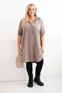 Legínovo Dámske košeľové šaty Plus Size s dlhším zadným dielom a vyhrnutým rukávom hnedé Farba: Tmavá mätová, Veľkosť: UNI