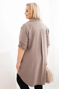 Legínovo Dámske košeľové šaty Plus Size s dlhším zadným dielom a vyhrnutým rukávom hnedé Farba: Tmavá mätová, Veľkosť: UNI
