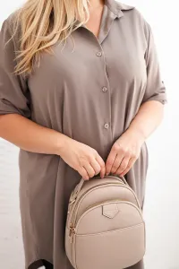 Legínovo Dámske košeľové šaty Plus Size s dlhším zadným dielom a vyhrnutým rukávom hnedé Farba: Tmavá mätová, Veľkosť: UNI