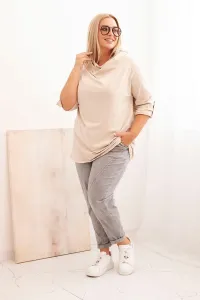 Legínovo Dámska blúzka Plus Size z bavlnou voľného strihu s vodným výstrihom béžová Farba: Hnedá, Veľkosť: UNI