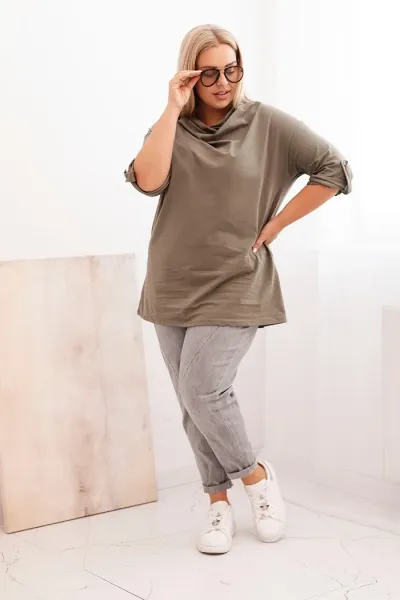 Legínovo Dámska blúzka Plus Size z bavlnou voľného strihu s vodným výstrihom béžová Farba: Hnedá, Veľkosť: UNI