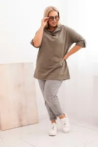Legínovo Dámska blúzka Plus Size z bavlnou voľného strihu s vodným výstrihom béžová Farba: Hnedá, Veľkosť: UNI