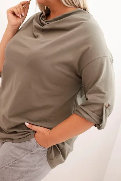 Legínovo Dámska blúzka Plus Size z bavlnou voľného strihu s vodným výstrihom béžová Farba: Hnedá, Veľkosť: UNI