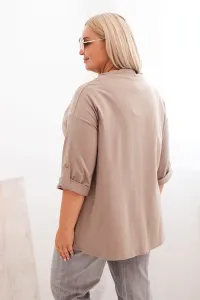 Legínovo Dámska blúzka Plus Size z bavlnou voľného strihu s vodným výstrihom béžová Farba: Hnedá, Veľkosť: UNI