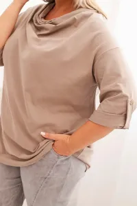 Legínovo Dámska blúzka Plus Size z bavlnou voľného strihu s vodným výstrihom béžová Farba: Hnedá, Veľkosť: UNI