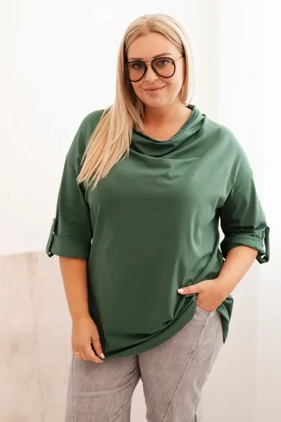 Legínovo Dámska blúzka Plus Size z bavlnou voľného strihu s vodným výstrihom béžová Farba: Hnedá, Veľkosť: UNI