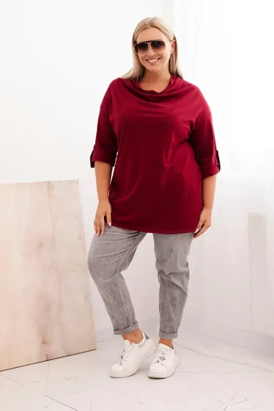 Legínovo Dámska blúzka Plus Size z bavlnou voľného strihu s vodným výstrihom béžová Farba: Hnedá, Veľkosť: UNI
