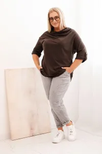 Legínovo Dámska blúzka Plus Size z bavlnou voľného strihu s vodným výstrihom béžová Farba: Hnedá, Veľkosť: UNI