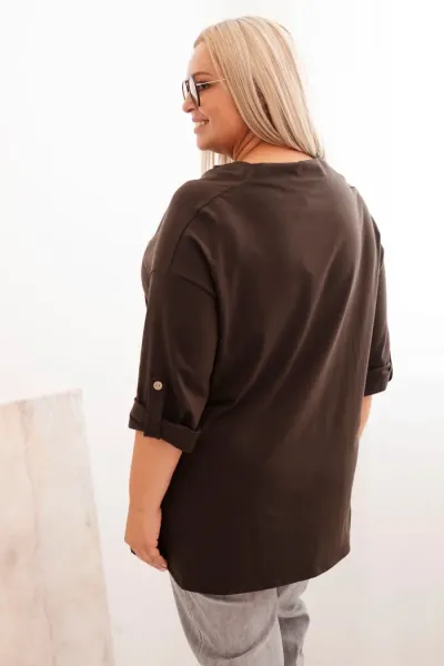 Legínovo Dámska blúzka Plus Size z bavlnou voľného strihu s vodným výstrihom béžová Farba: Hnedá, Veľkosť: UNI