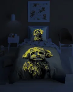 Bavlnenáposteľnábielizeňpredetisvietiacavtme-RoztomilýpsíkŠírka:140cm|Dĺžka:200cm
