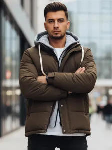Jedinečná zimná bunda s kapucňou khaki