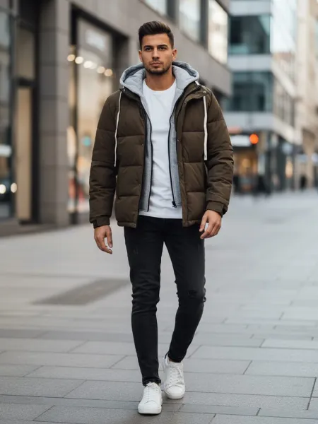 Jedinečná zimná bunda s kapucňou khaki