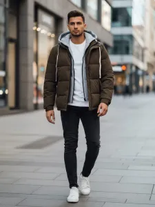Jedinečná zimná bunda s kapucňou khaki
