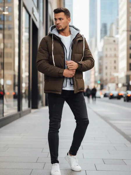Jedinečná zimná bunda s kapucňou khaki